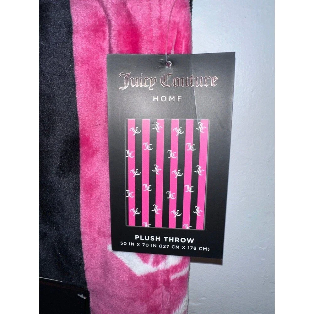 Juicy Couture Pink Black Stripes Throw Blanket